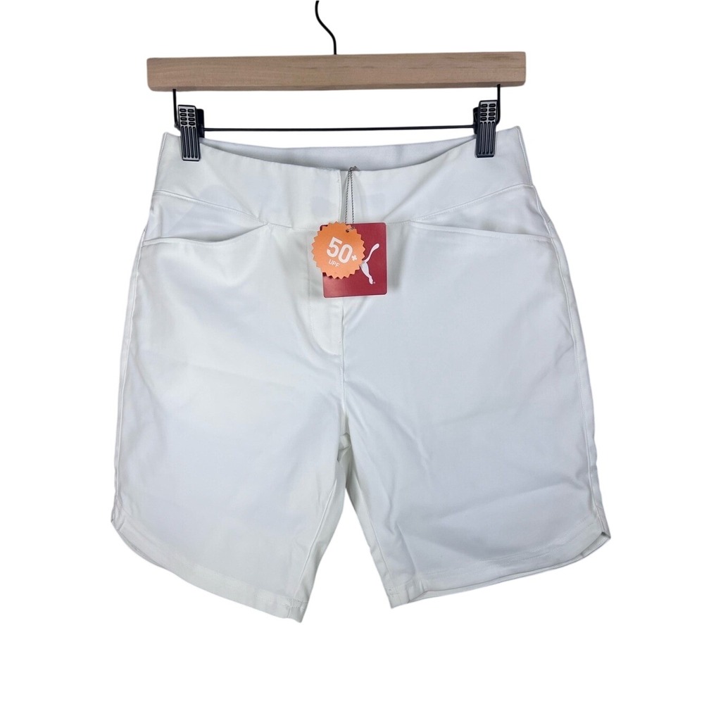 PUMA Golf Bermuda Shorts White NWT Size S 50+ UPF Moisture Wicking
